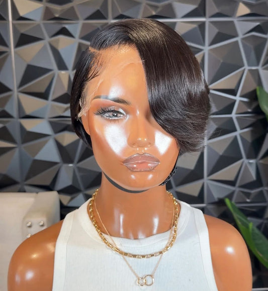 Frontal lace wig pixie straight